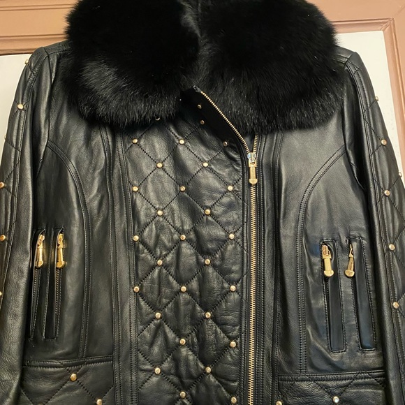 Andres Ghusto Leather Fur Trimmed Moto Jacket - Picture 3 of 5